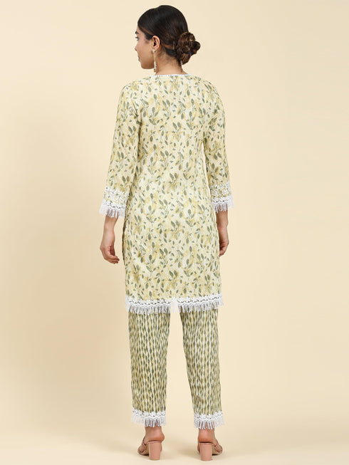 Samma Chikankari Co-ord set in Cotton for Women- Cream